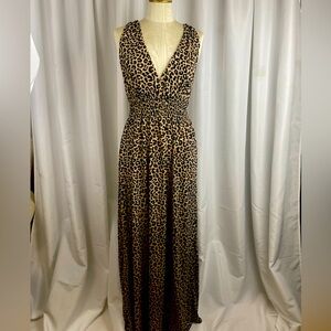 Suzy Shier Leopard V-Neck Maxi Dress - Stretchy, Size Large